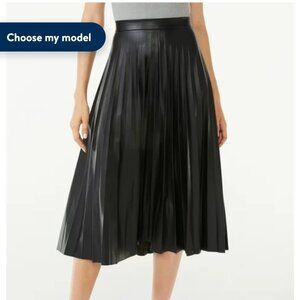 Faux Leather Pleated Midi Skirt (new)